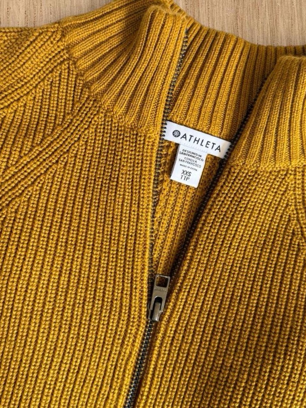 Athleta Mustard Ribbed Zip Cardigan